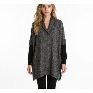 Alya Black Poncho Cowl Neck Oversized Poncho Sweater Size S/M